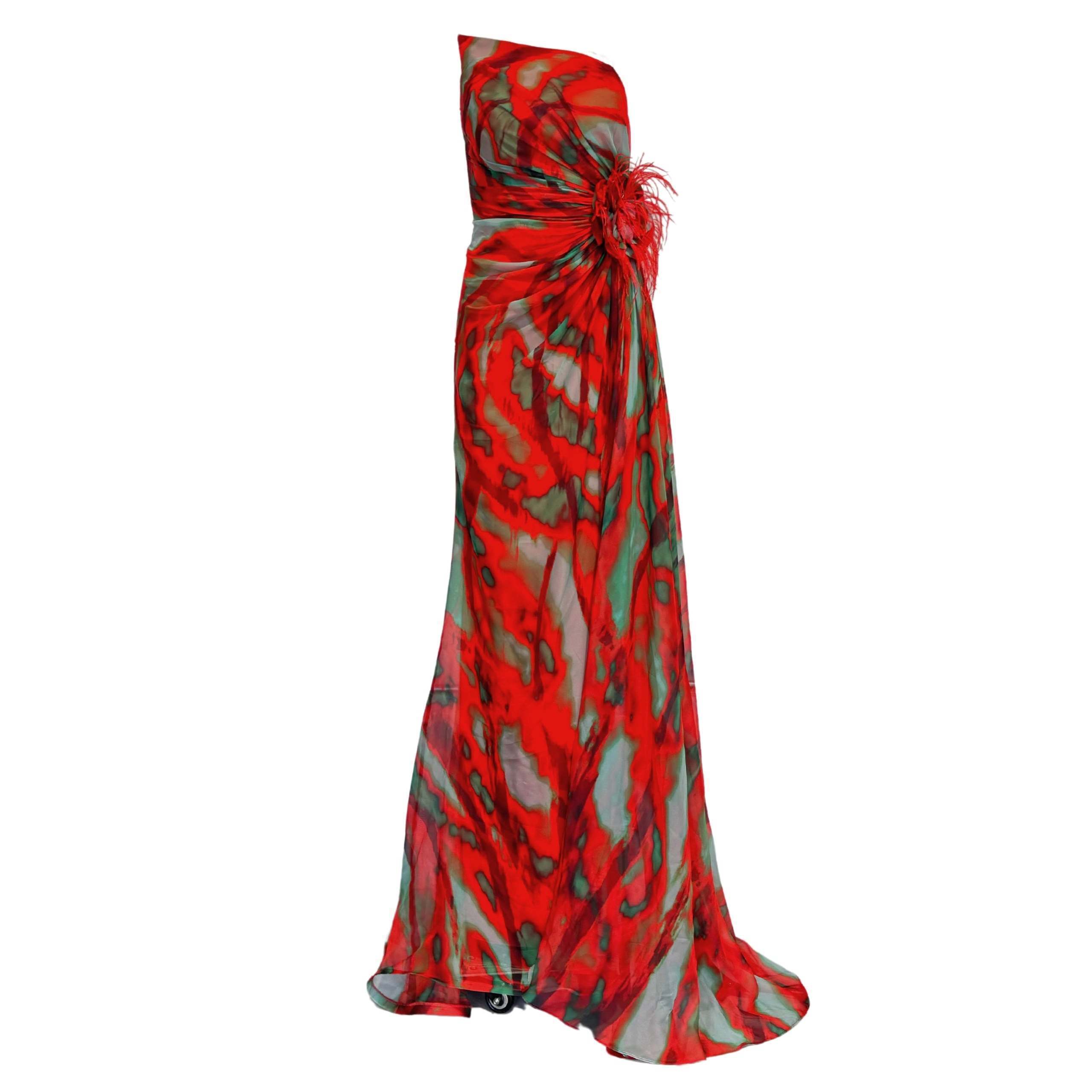 Dekolte - Strapless Red Print Party Dress